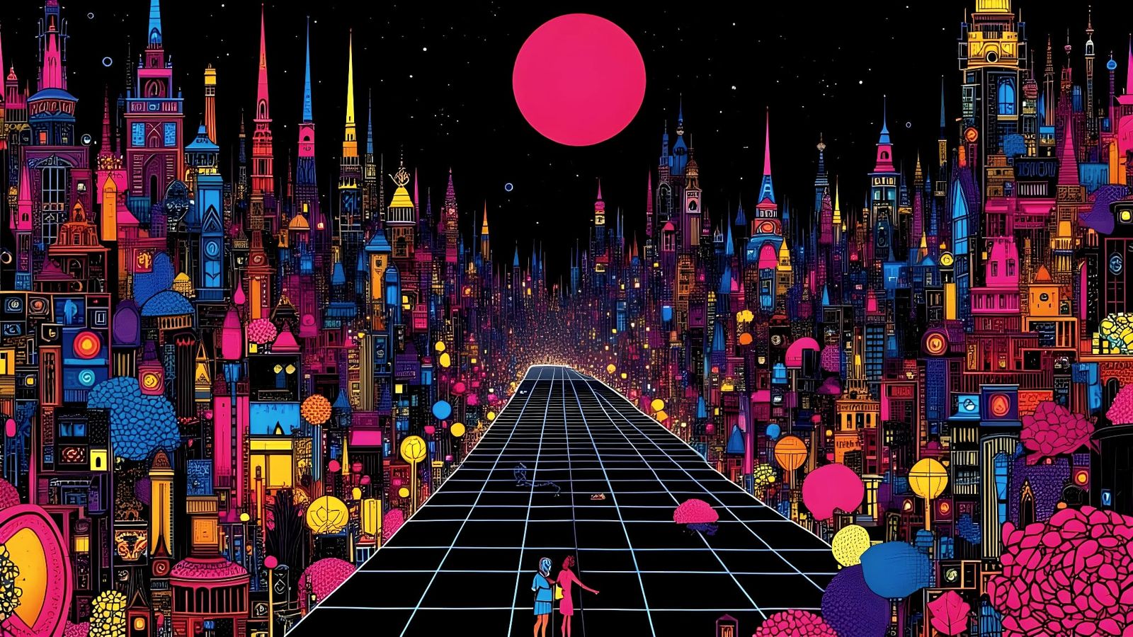 Op Art Illusion Cityscape with Kaleidoscopic Recursion