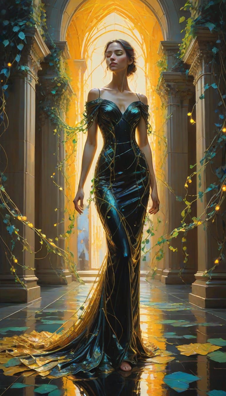 Hyper-Realistic Impressionist Portrait of a Futuristic Godde...