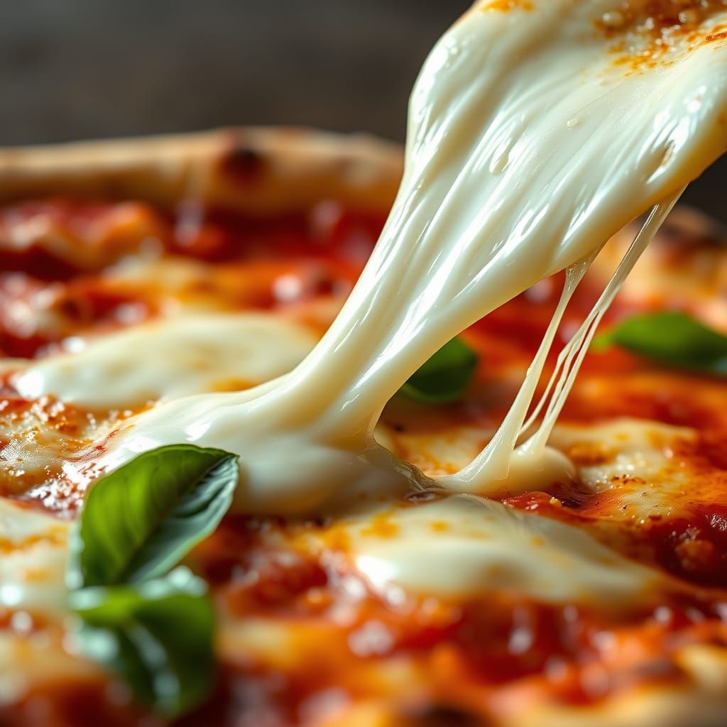Margherita Pizza Macro Shot in Hyperrealistic Style