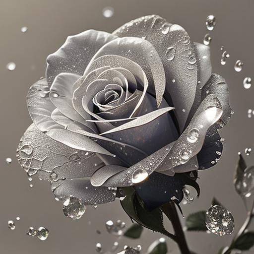 Single Rose with Glass-Like Dew Drops