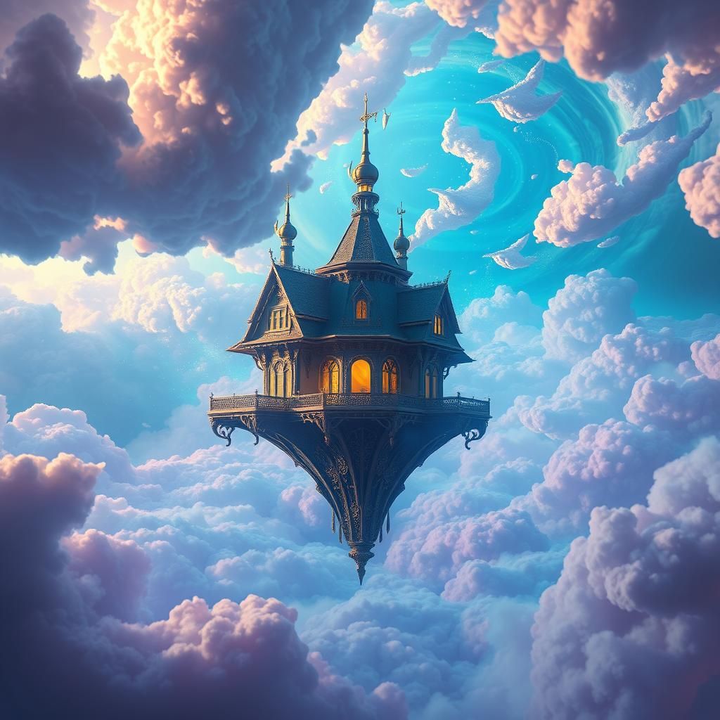 Mystical Floating House in Dreamlike Dimension