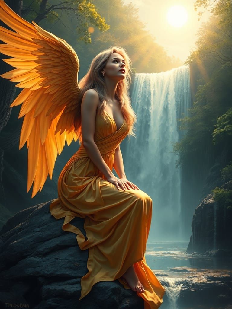 Fallen Angel in Mystical Forest Painting