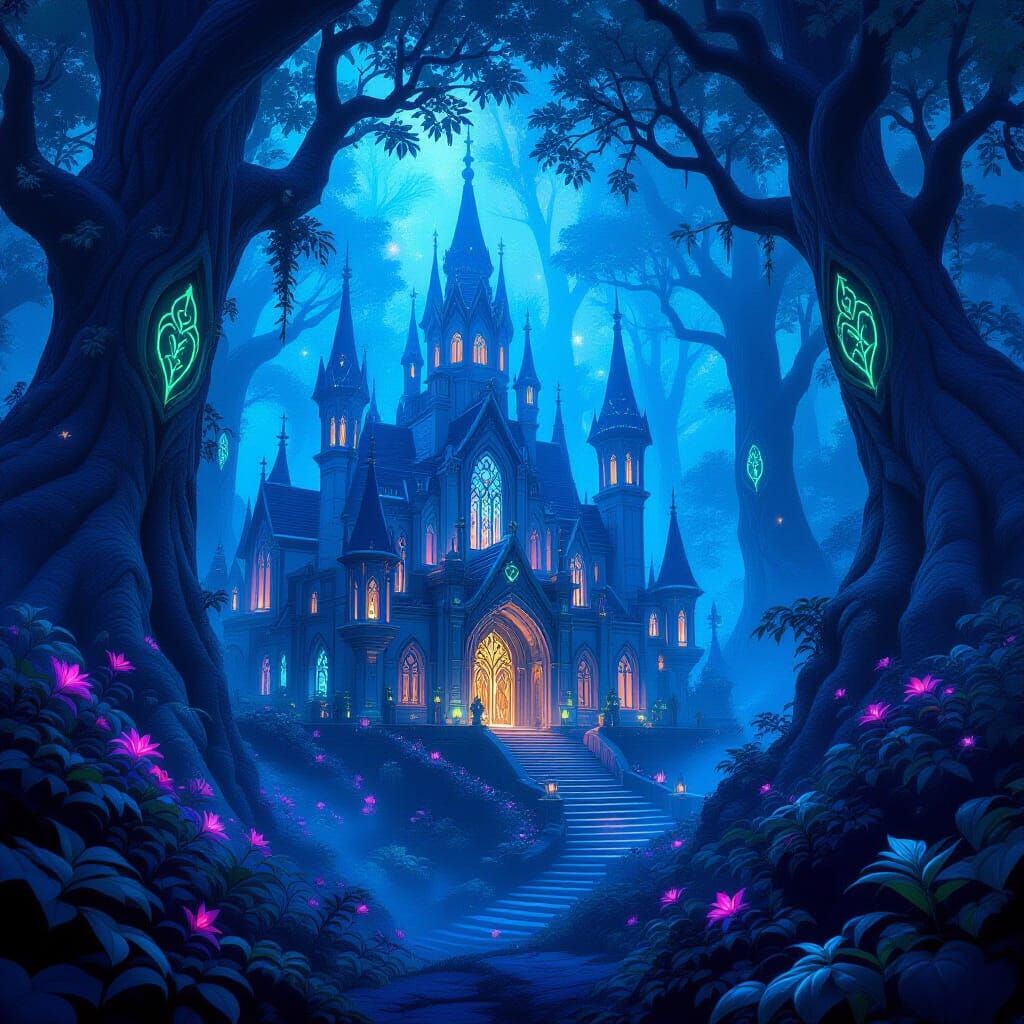 Luminous Spell School in Star-Dusted Forest