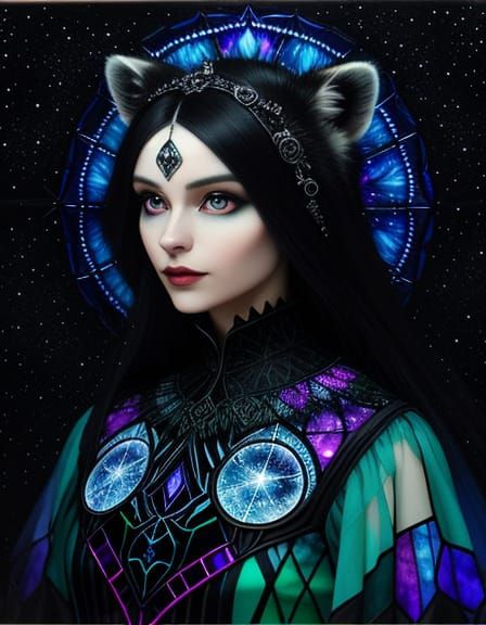 Gothic Raccoon Portrait with Cityscape and Aurora
