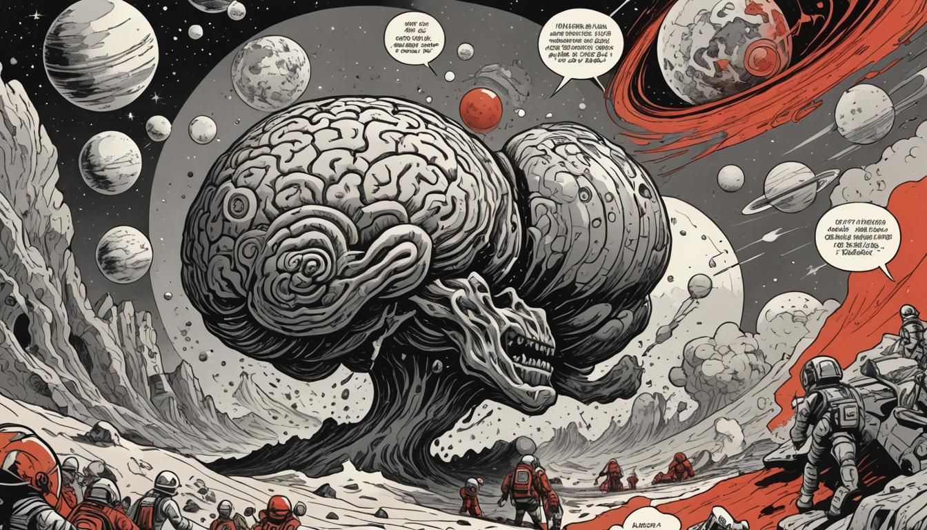 Retro Futuristic Comic Book Art: A Close-Up of Mars' Descent