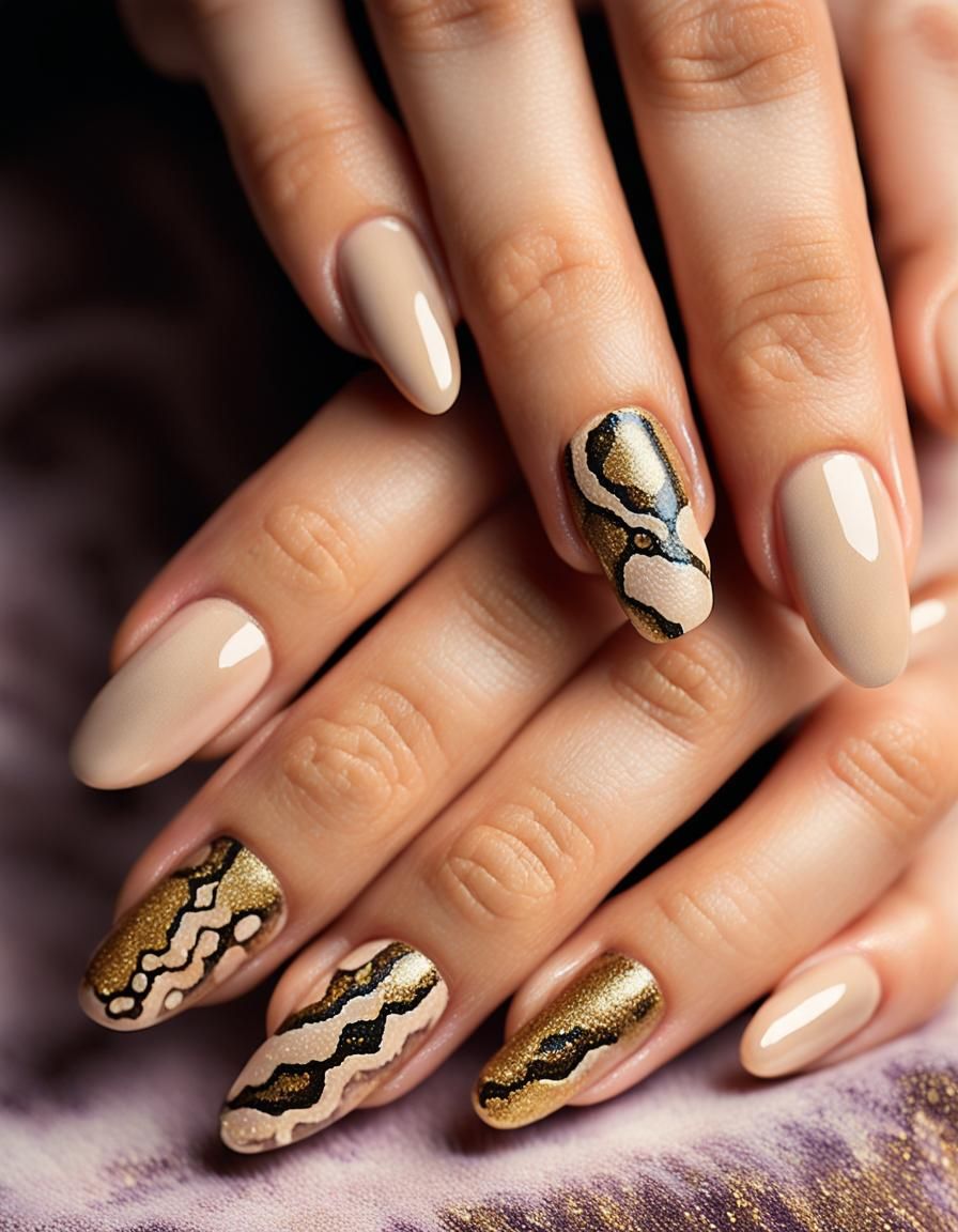 Elegant Snake Pattern Nail Art in Fauvist Style