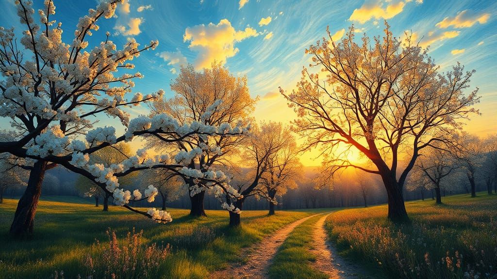 Whimsical Spring Dawn in Vibrant Impasto Style