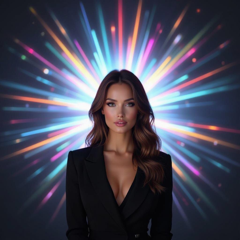 Woman with Lens Flare Effects in Futuristic Style