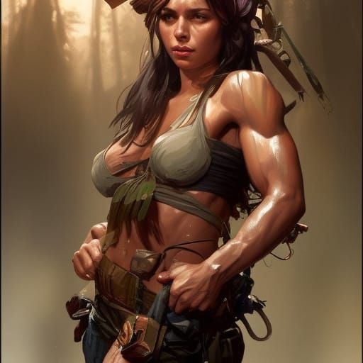 Hyperdetailed Portrait of a Lilliput Rambo Woman