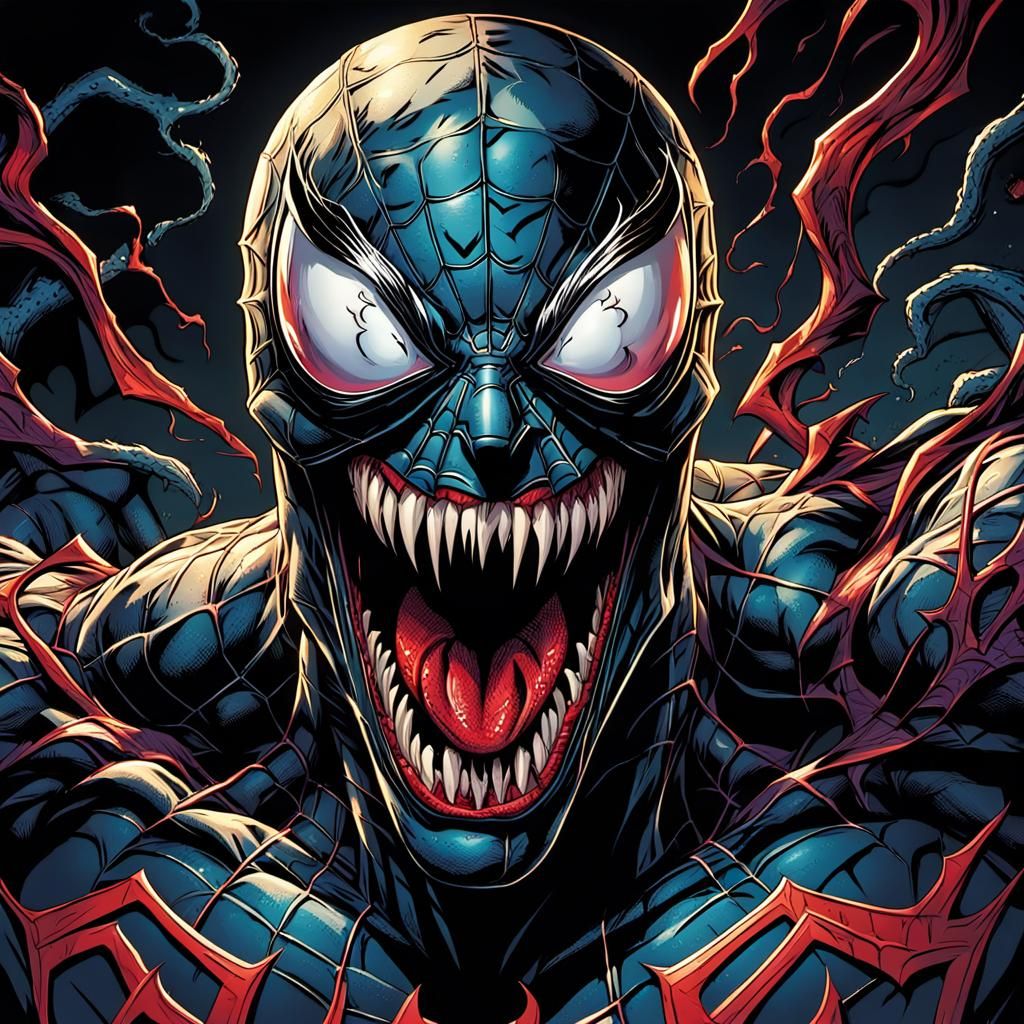 Spiderman and Venom in Dark Comic Book Art
