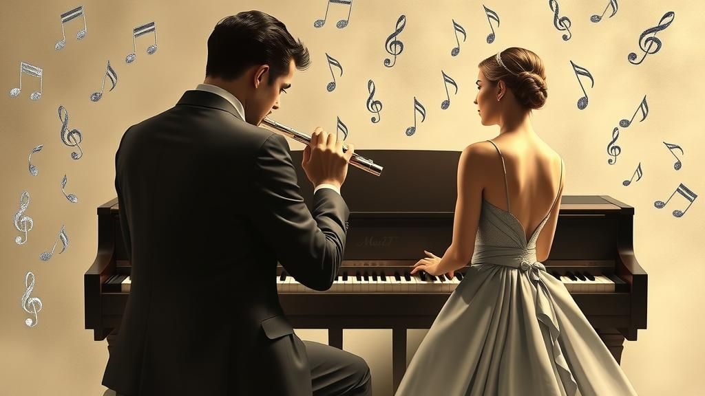 Elegant Woman and Man Play Music in Sepia