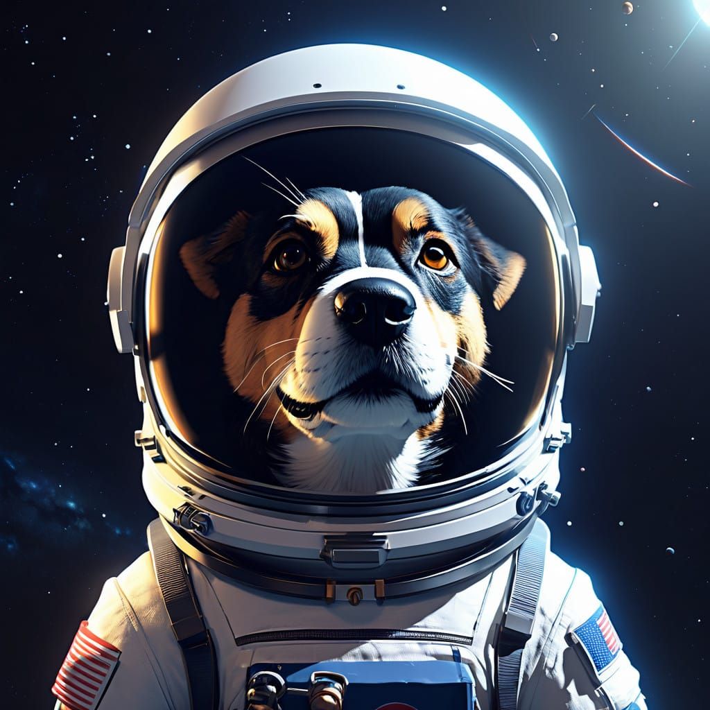 Surreal Astronaut Canine in 8K Cyberpunk Aesthetic