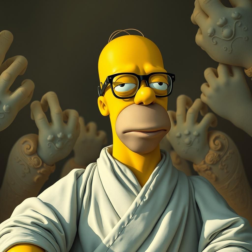 Homer Simpson as Reflective Monk in Dreamscape
