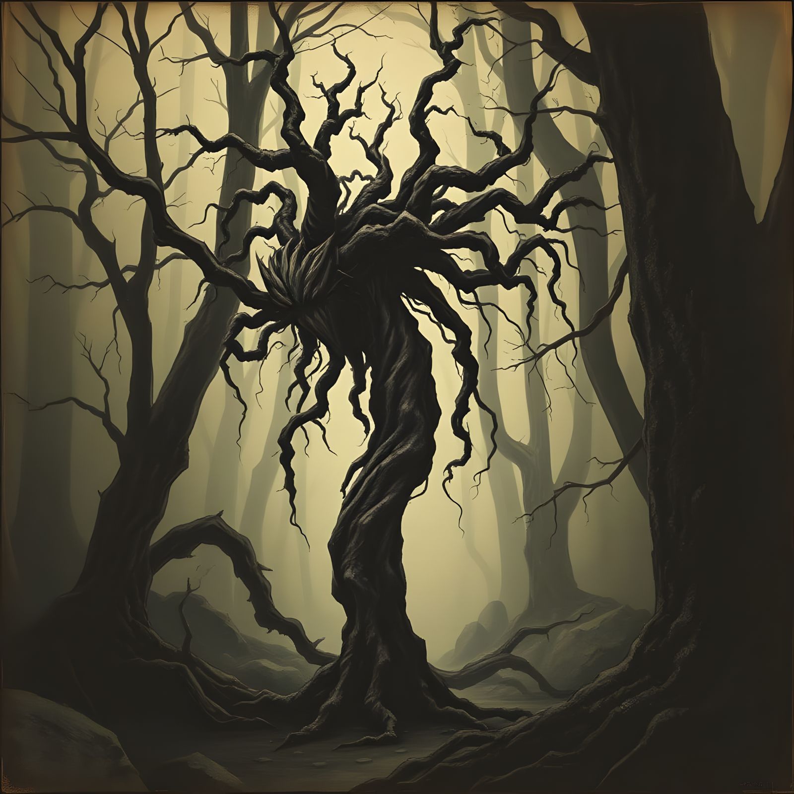 Mystical Mandrake Root in Eerie Etching Style