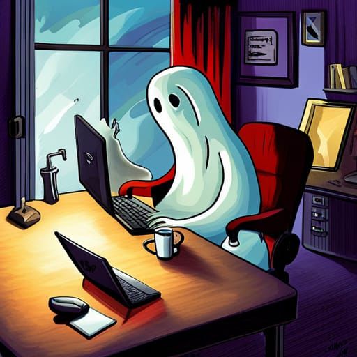 Friendly Programmer Ghost Cartoon