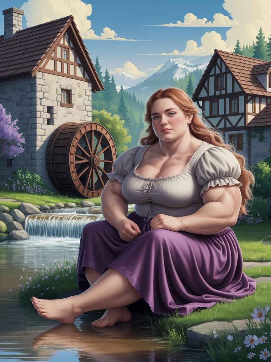 Medieval Village Maiden in Idyllic Serenity