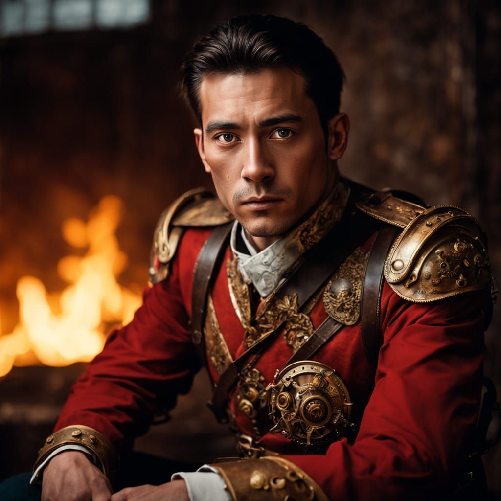 Steampunk Warrior in Majestic Copper Armor