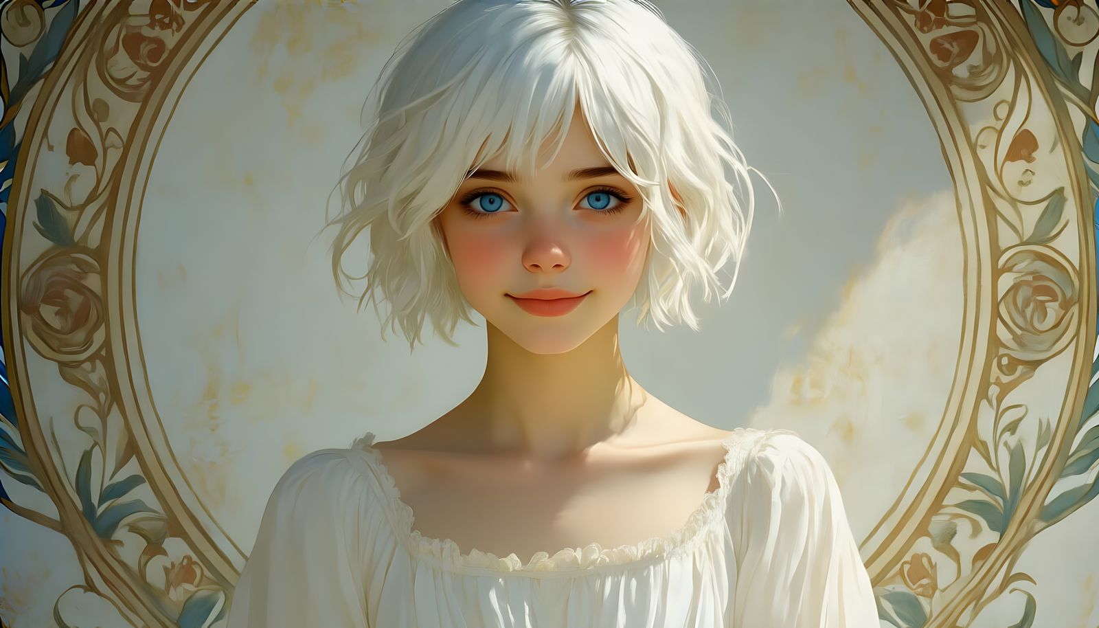 Teenage Girl with White Hair in Realistic Style
