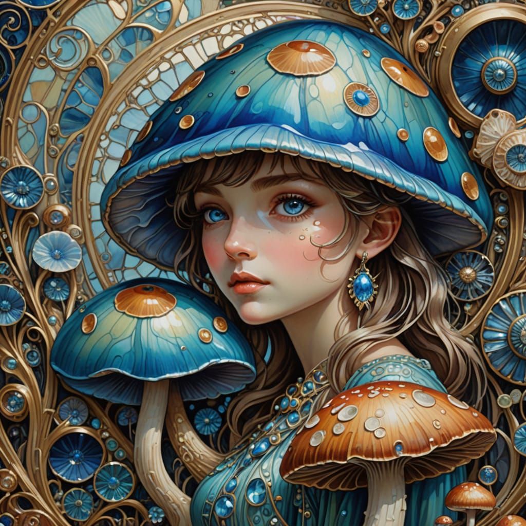 „Magische Pilzlandschaft mit kunstvollen Details und leuchtenden Farben in einer fantasievollen Welt voller Zauber“