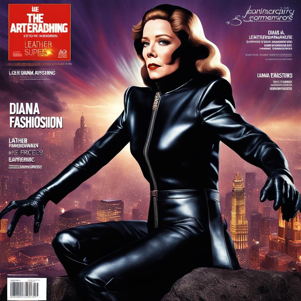 Leather Fashion Magazine Cover: Diana Rigg as Superheroine
