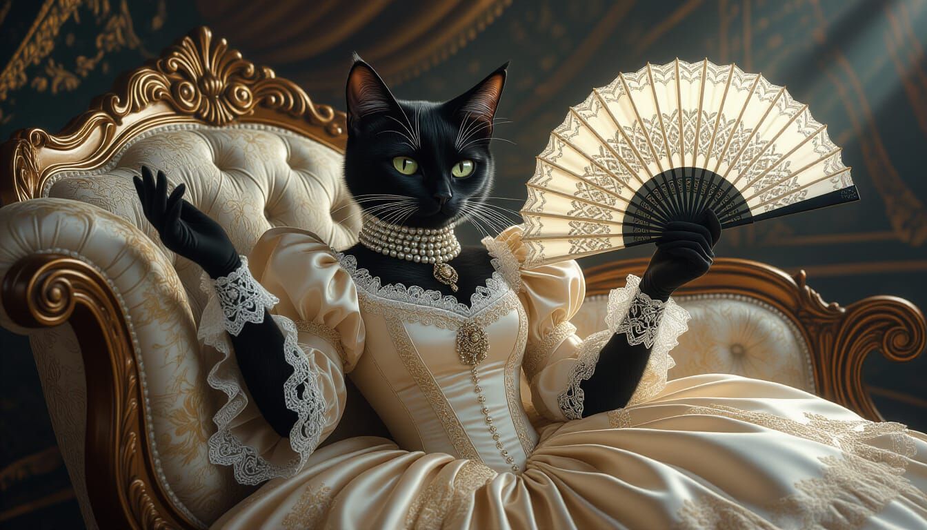 Victorian Cat Lady on Chaise Lounge