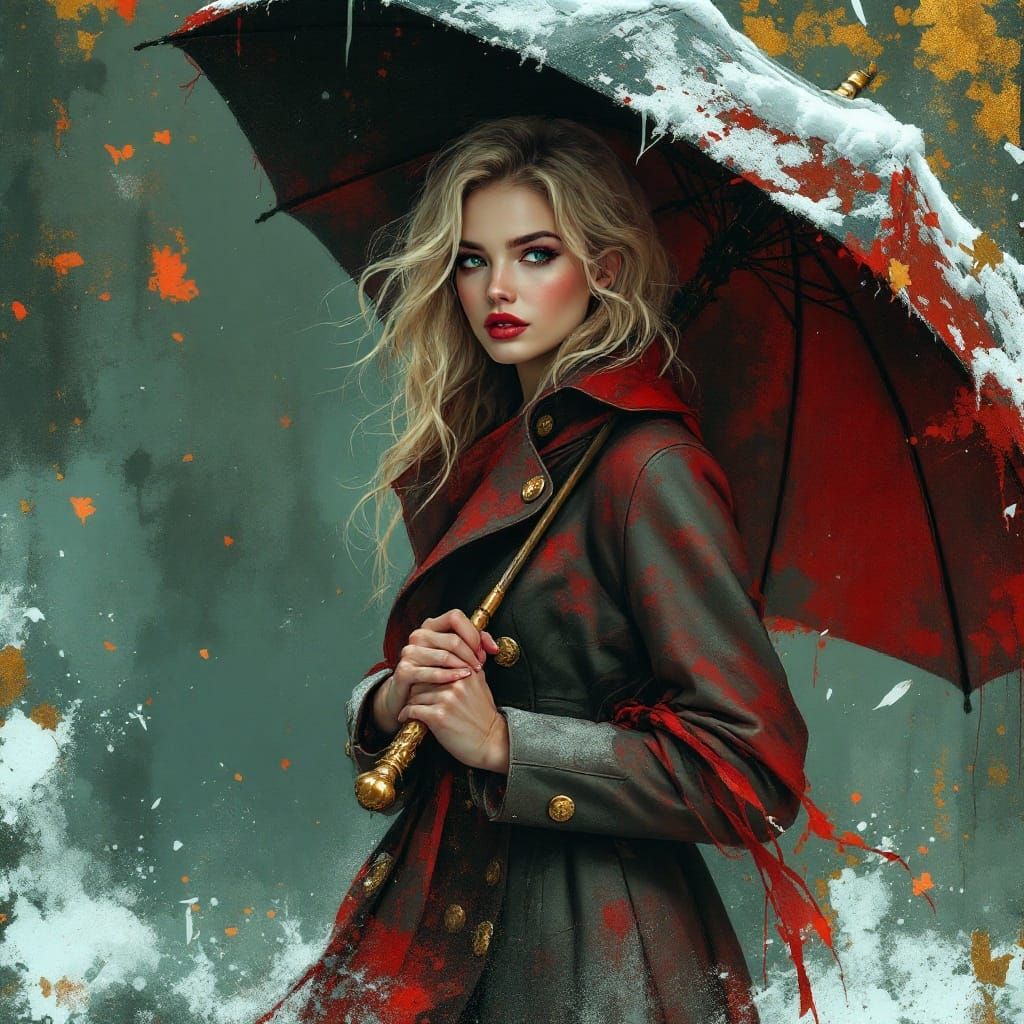 Blonde Woman in Grungy Portrait with Umbrella