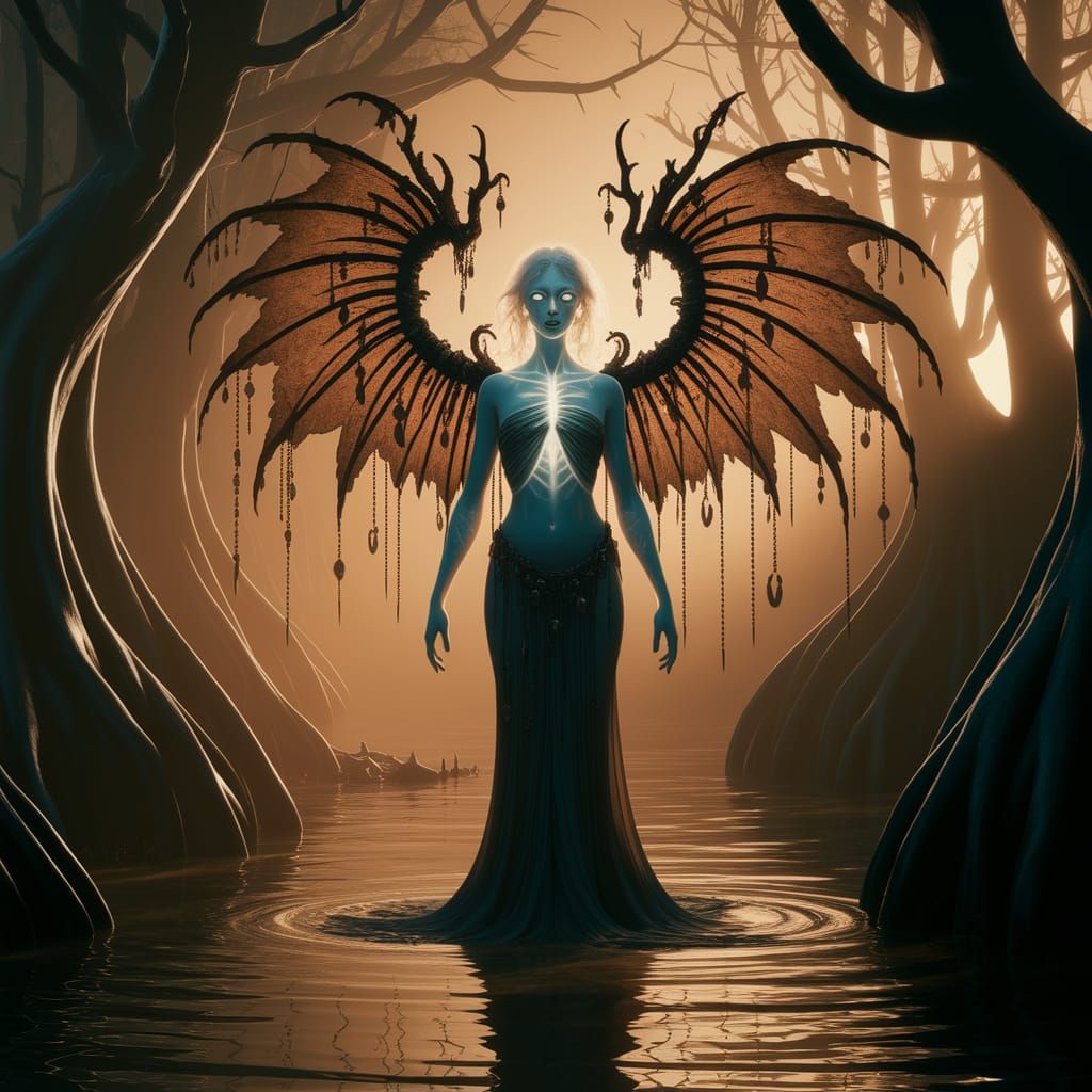 Voodoo Angel of Death in Haunting Swamp Scene