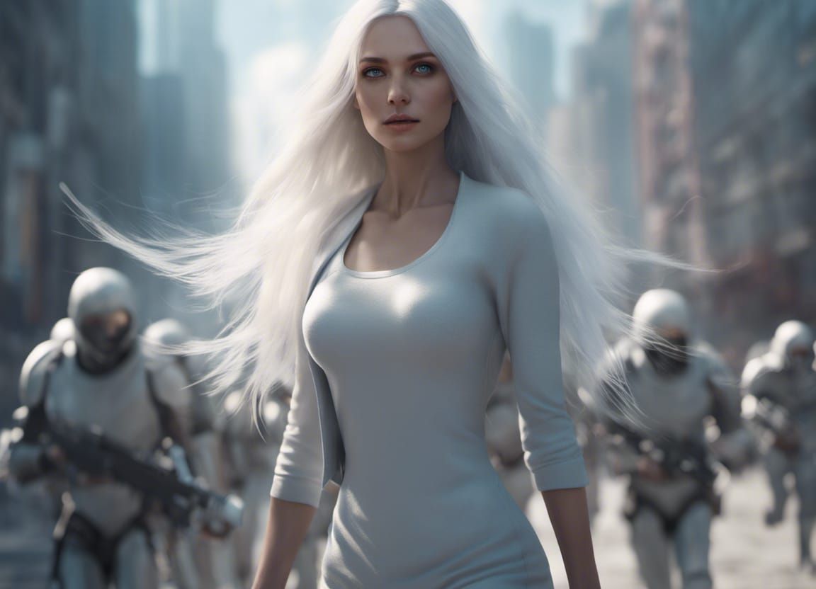 White-Haired Leader in a LightWave 3D City