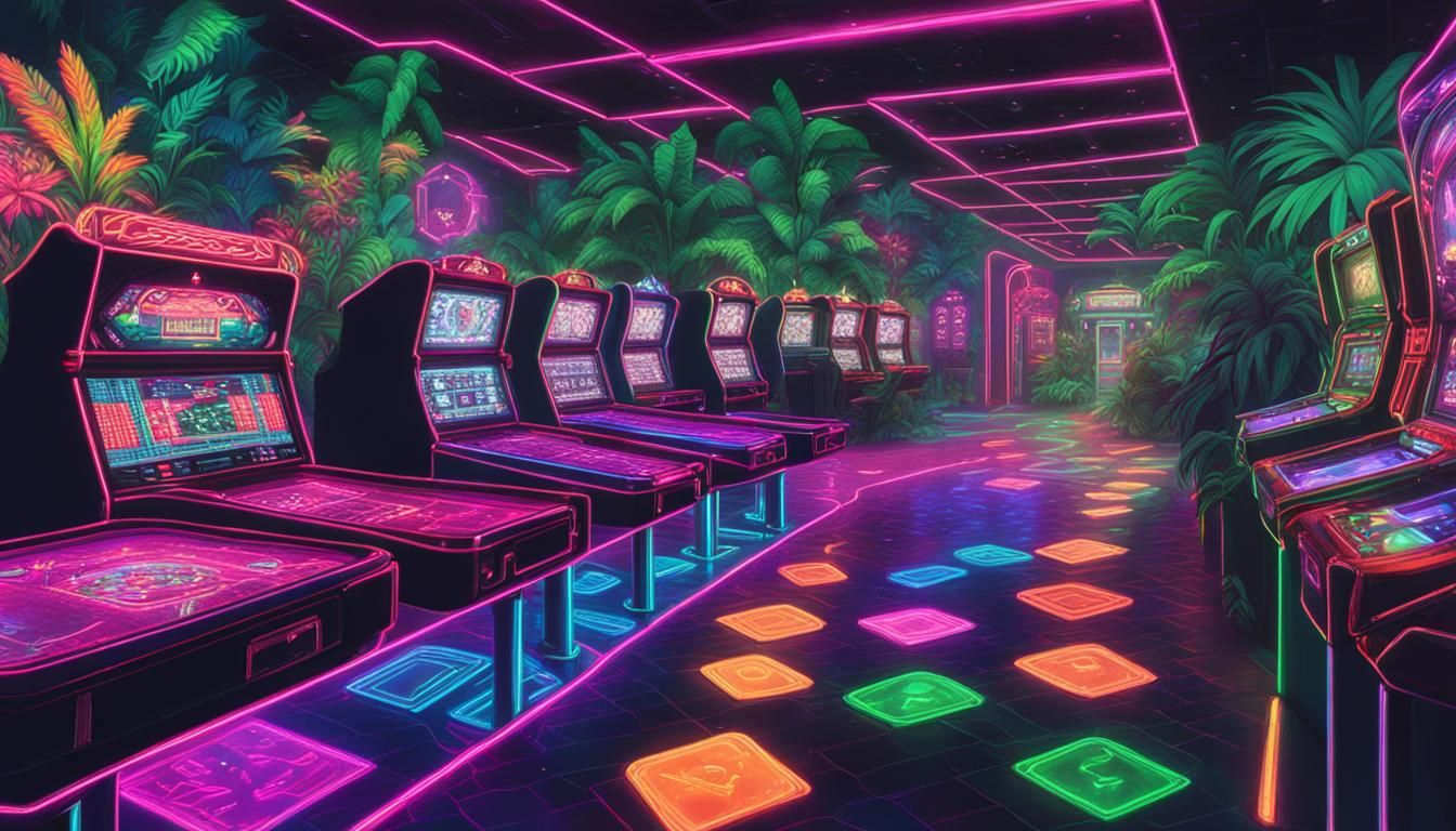 Rainbow Synthwave Arcade Casino AI Art