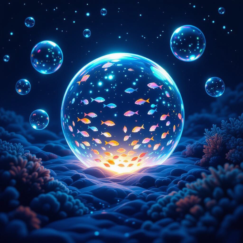 Bioluminescent Bubble in Ethereal Sea