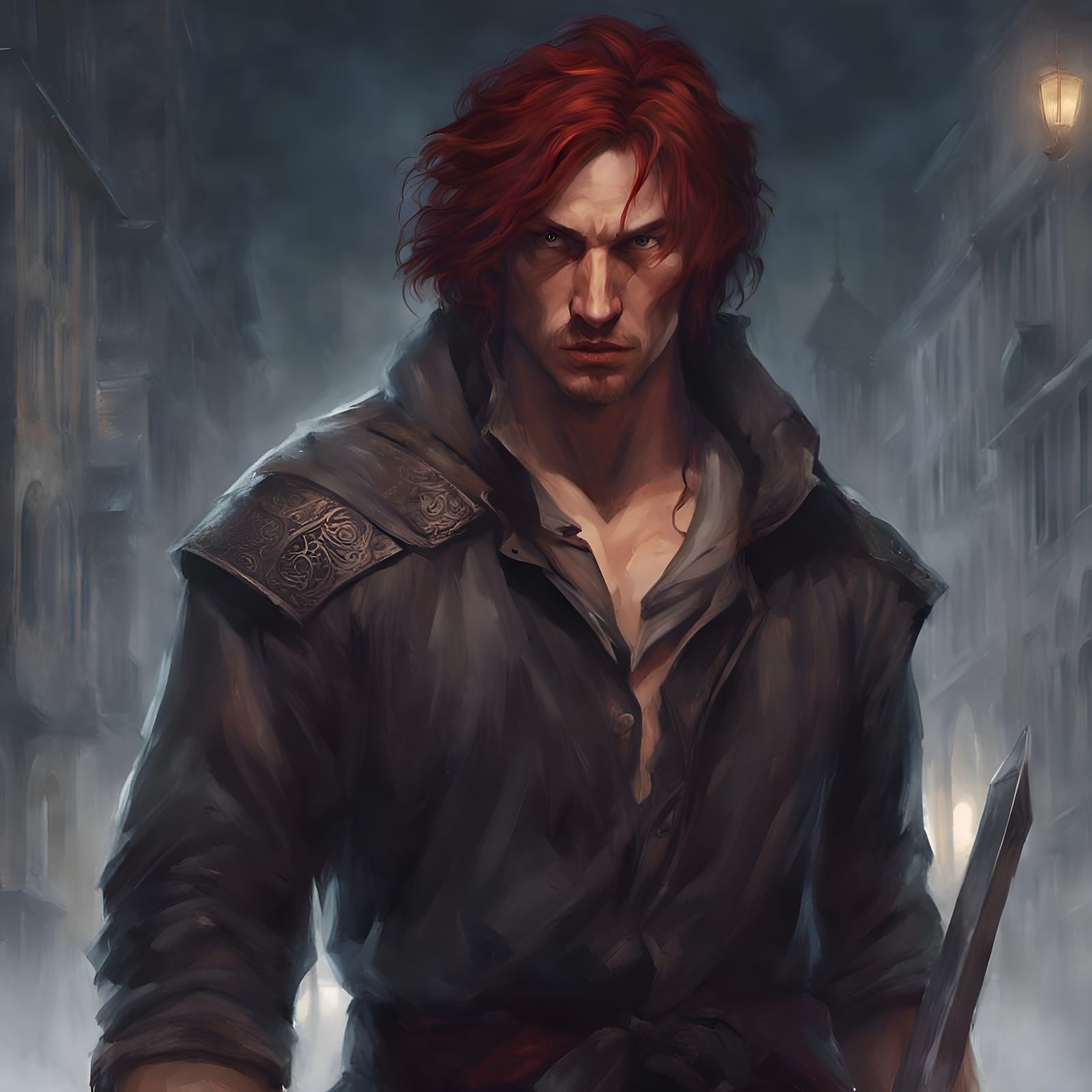 Urban Night: Man with Dagger in Dark Academia Style