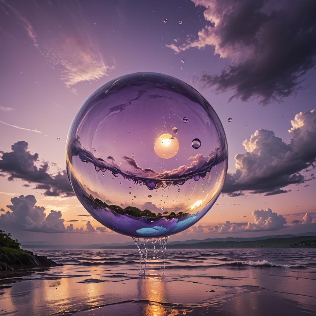 Surreal Water Bubble Over Rainy Sea