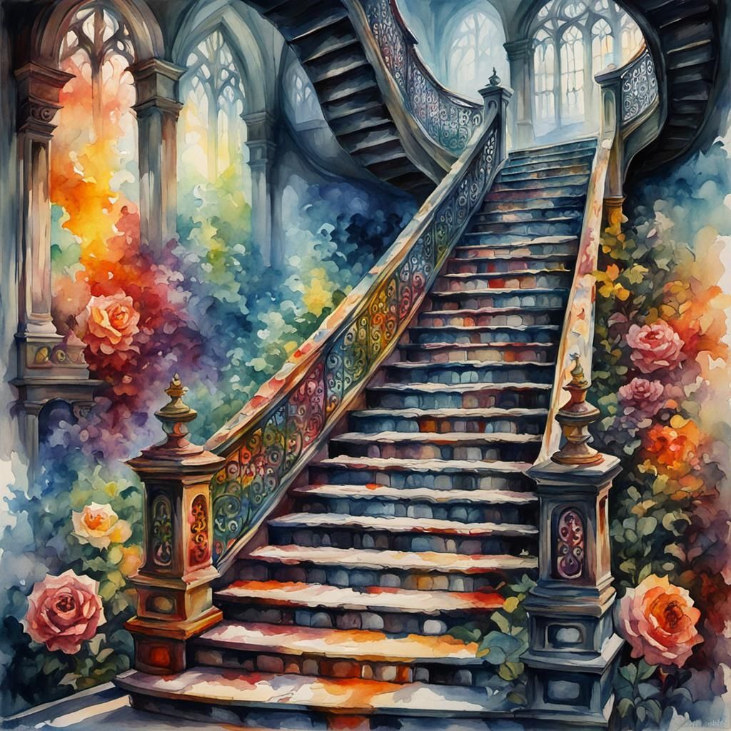 Watercolor Grotesque: Infinite Staircase to Gothic Horror
