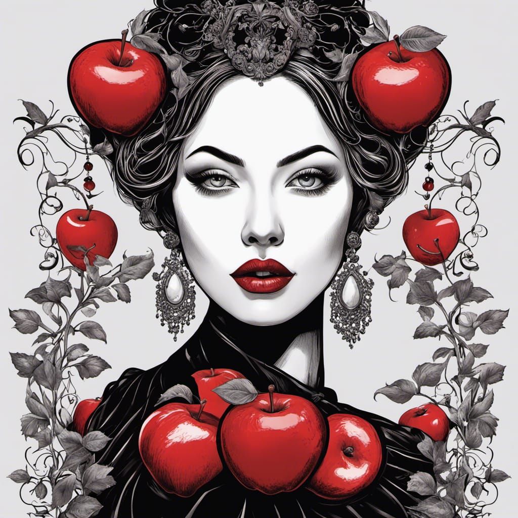 Gothic Vector Art: Woman with Red Apples