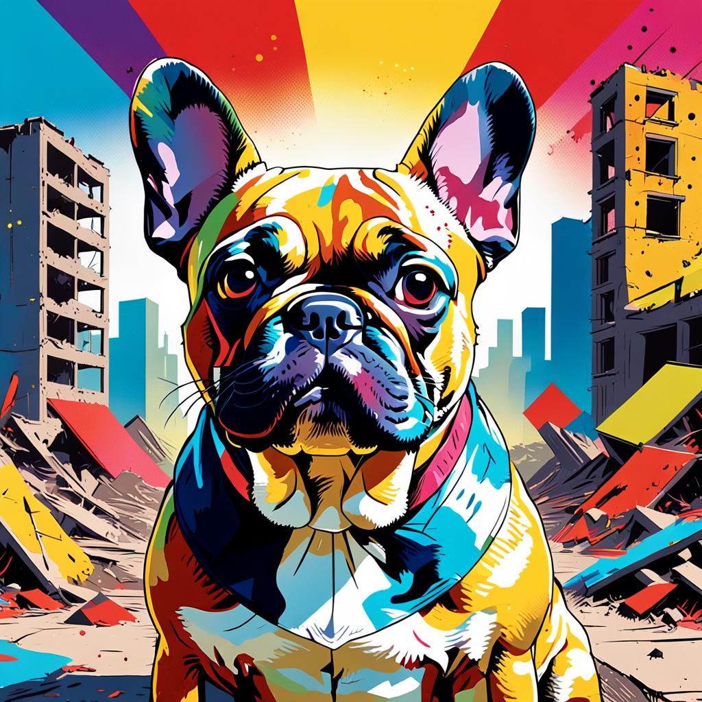 Pop Art Bulldog in Post-Apocalyptic World