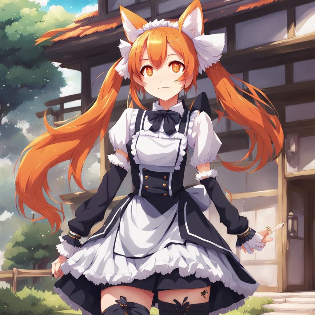 Anime Girl with Fox in Pixiv Style