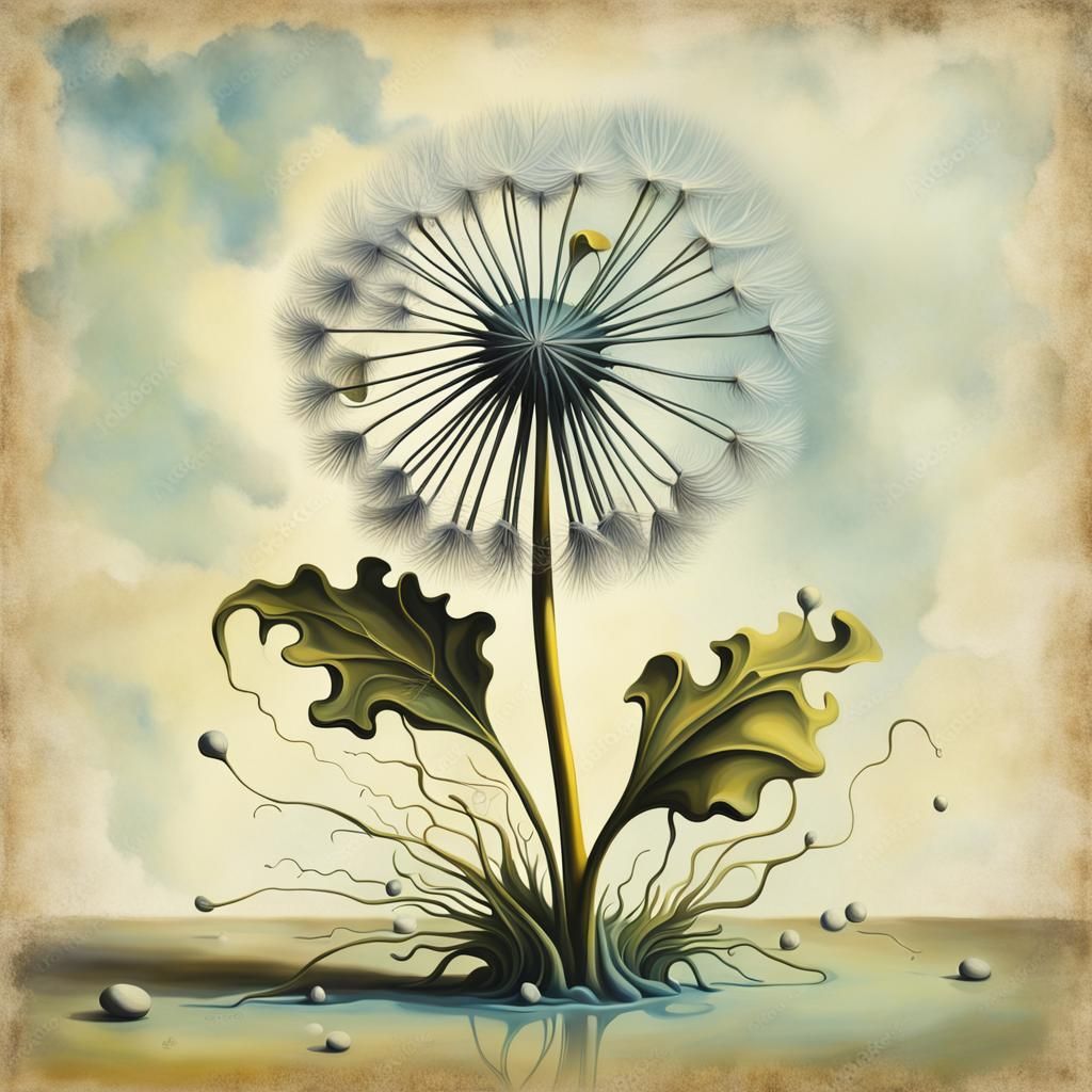 Surrealist Dandelion Blooms in a Melting Oil Canvas Dream