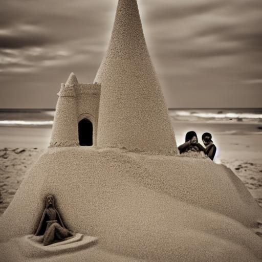 Vampire and Devil Build Sandcastle in Painterly Style