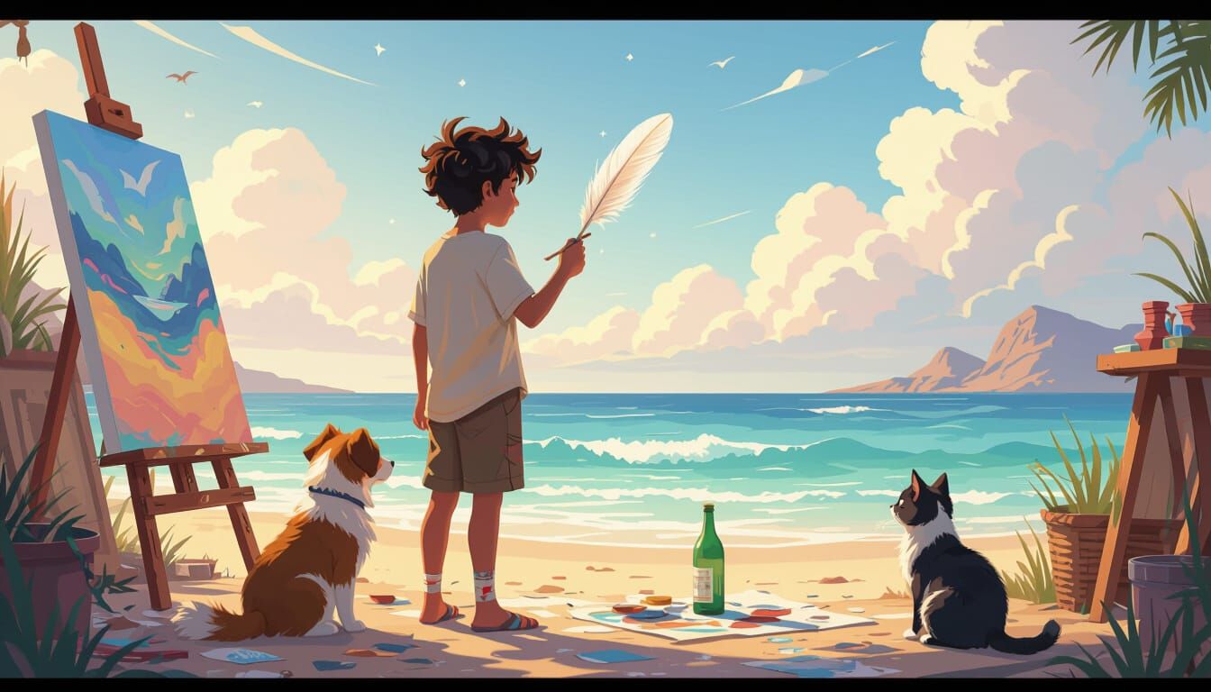 Magical Feather Creates Beach Scene in Art Studio