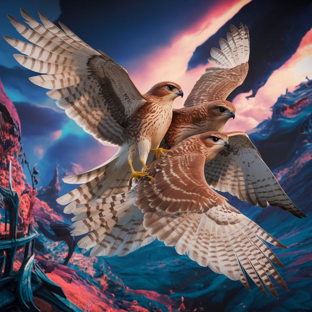Sparrowhawk Couple Soaring in a Vibrant Landscape