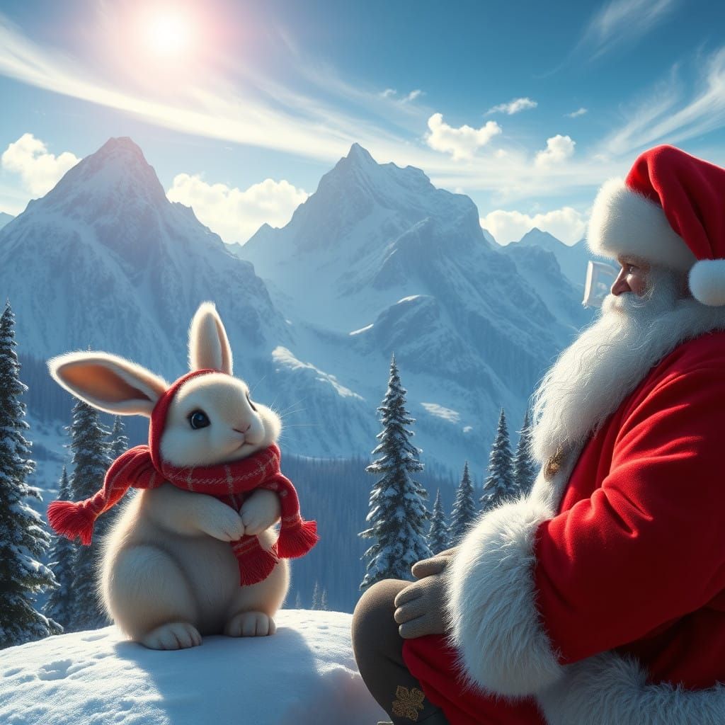 Charming Bunny Seeks Winter Wonderland with Santa in Majesti...