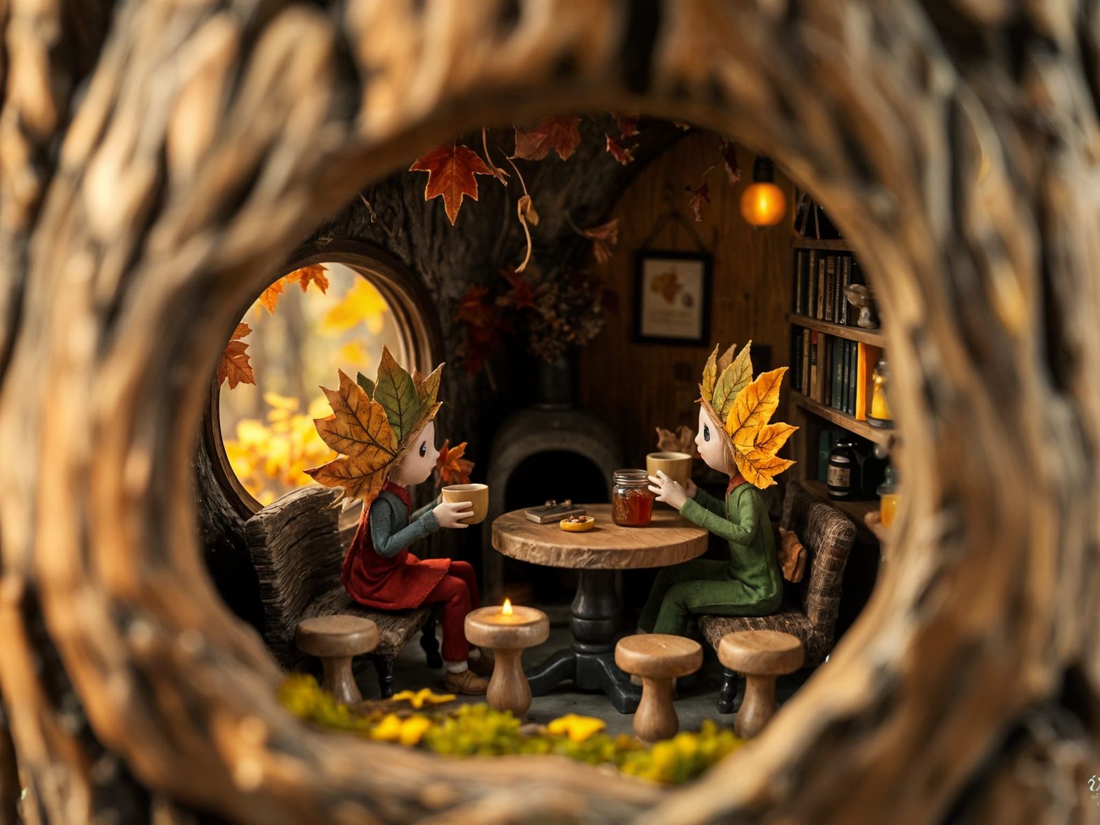 Autumn Leaves Cozy Date in Whimsical Café