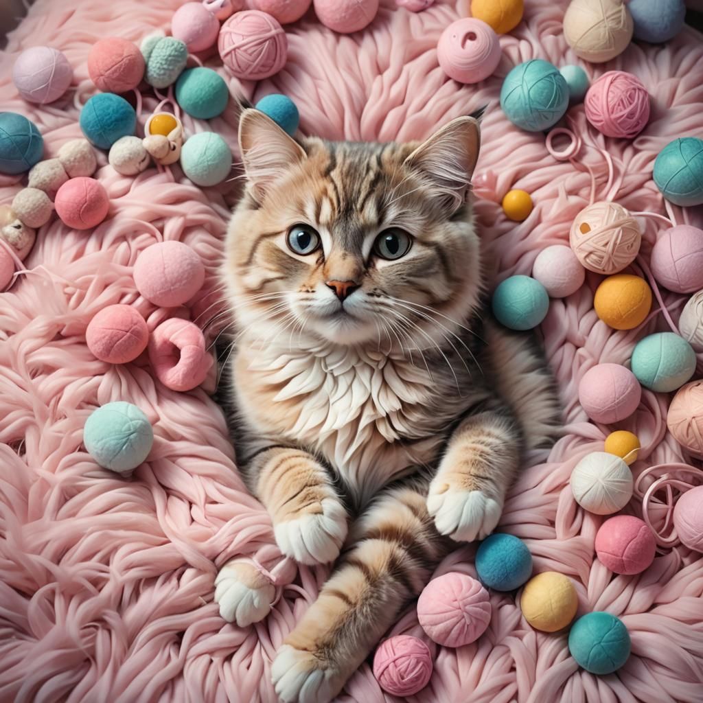 Pink Jagwire on Cat Bed in Vibrant Digital Art