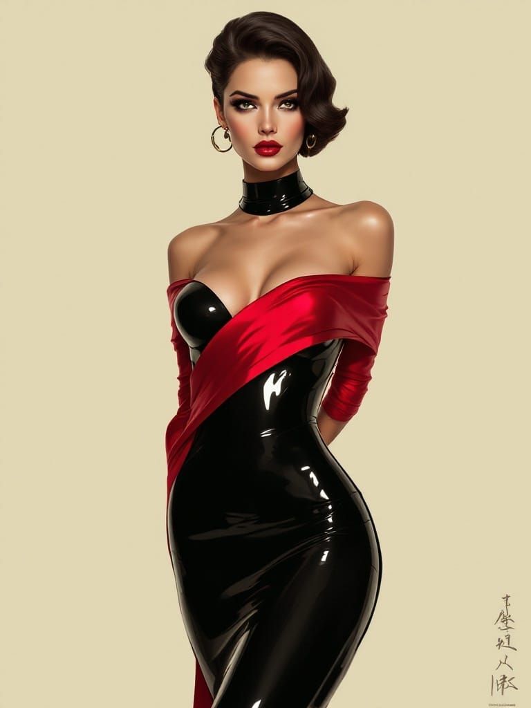 Retrofuturist Art Deco Woman with Red Ribbon