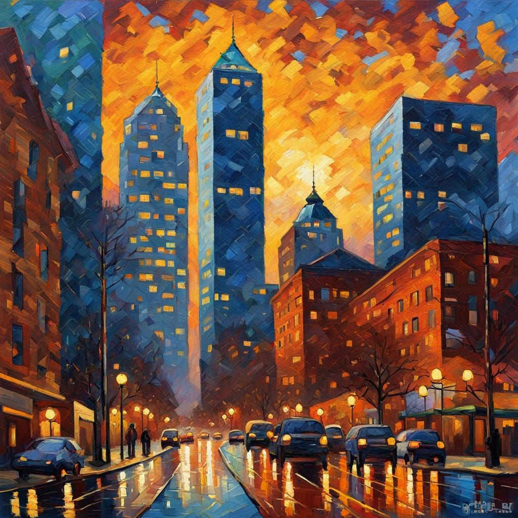Atlanta Cityscape in Neo-Impressionist Oil Painting Style