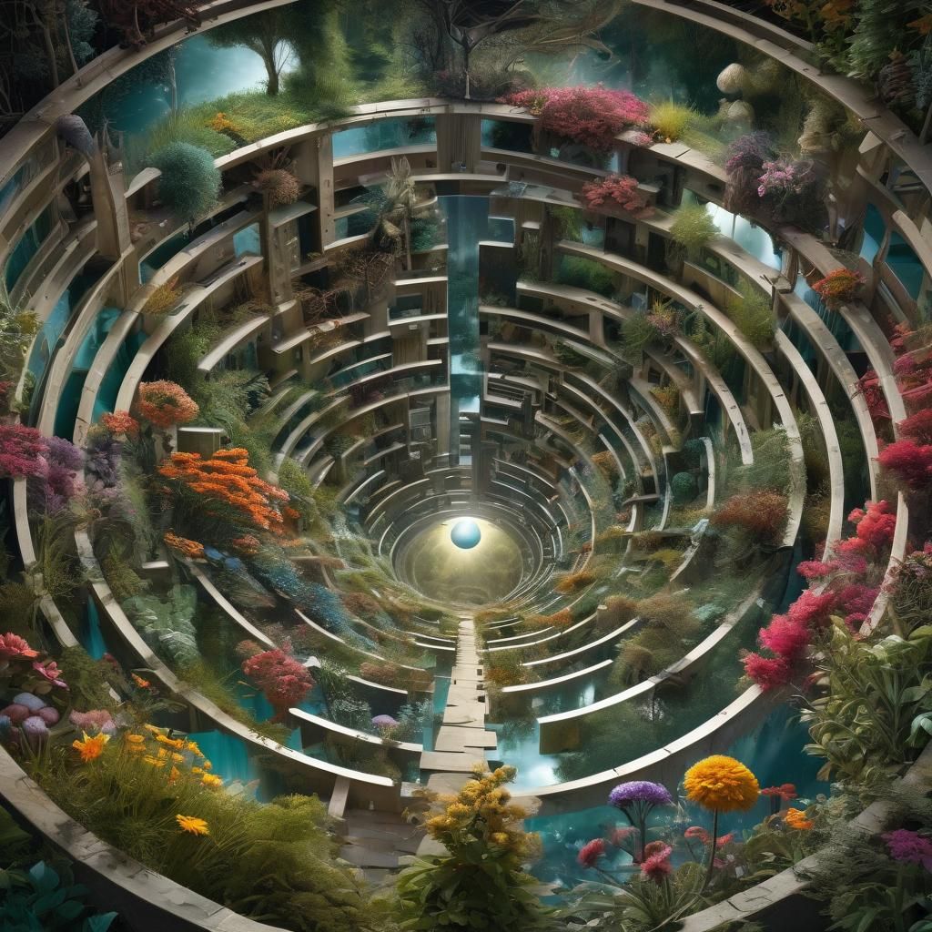 Surreal Mirror Labyrinth with Elastic Flora