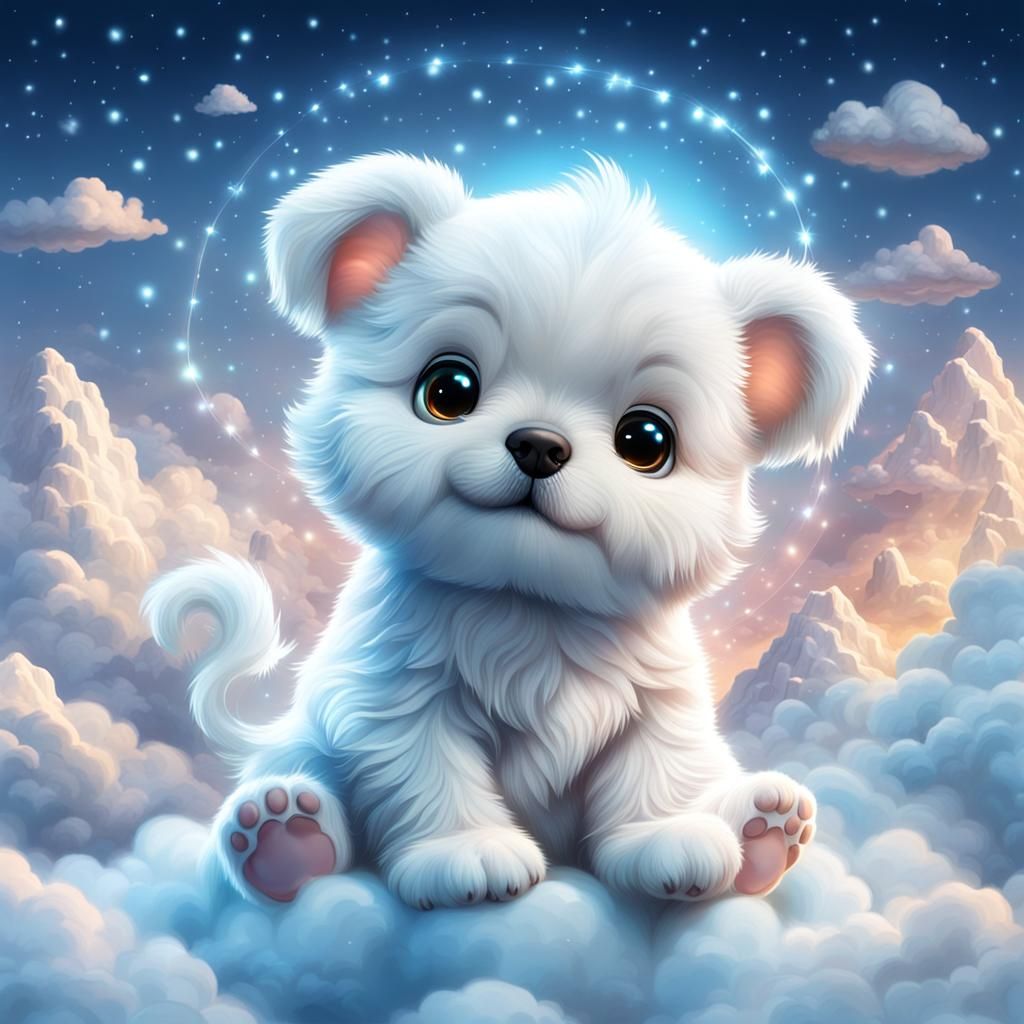 Chibi Polar Bear Cub on Clouds