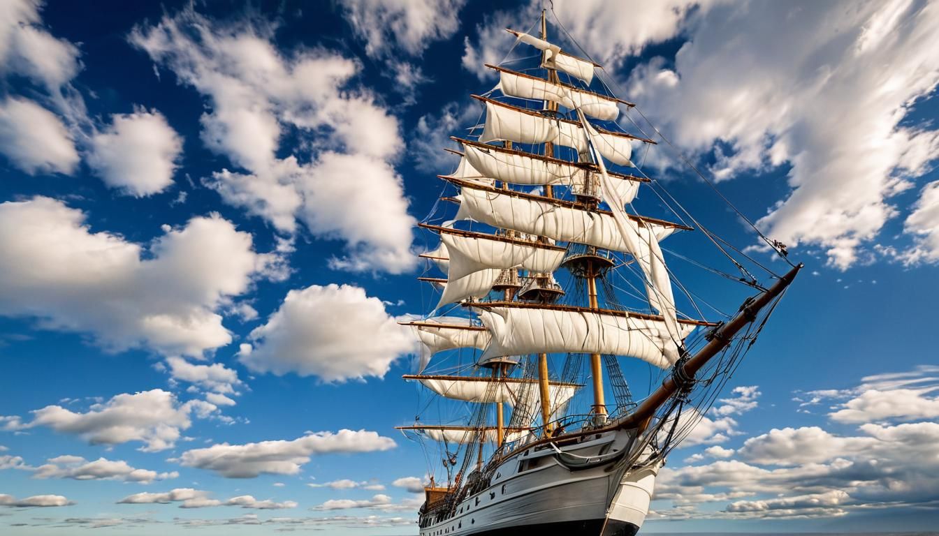 Majestic Ship Sails Through Surreal Cloudscape