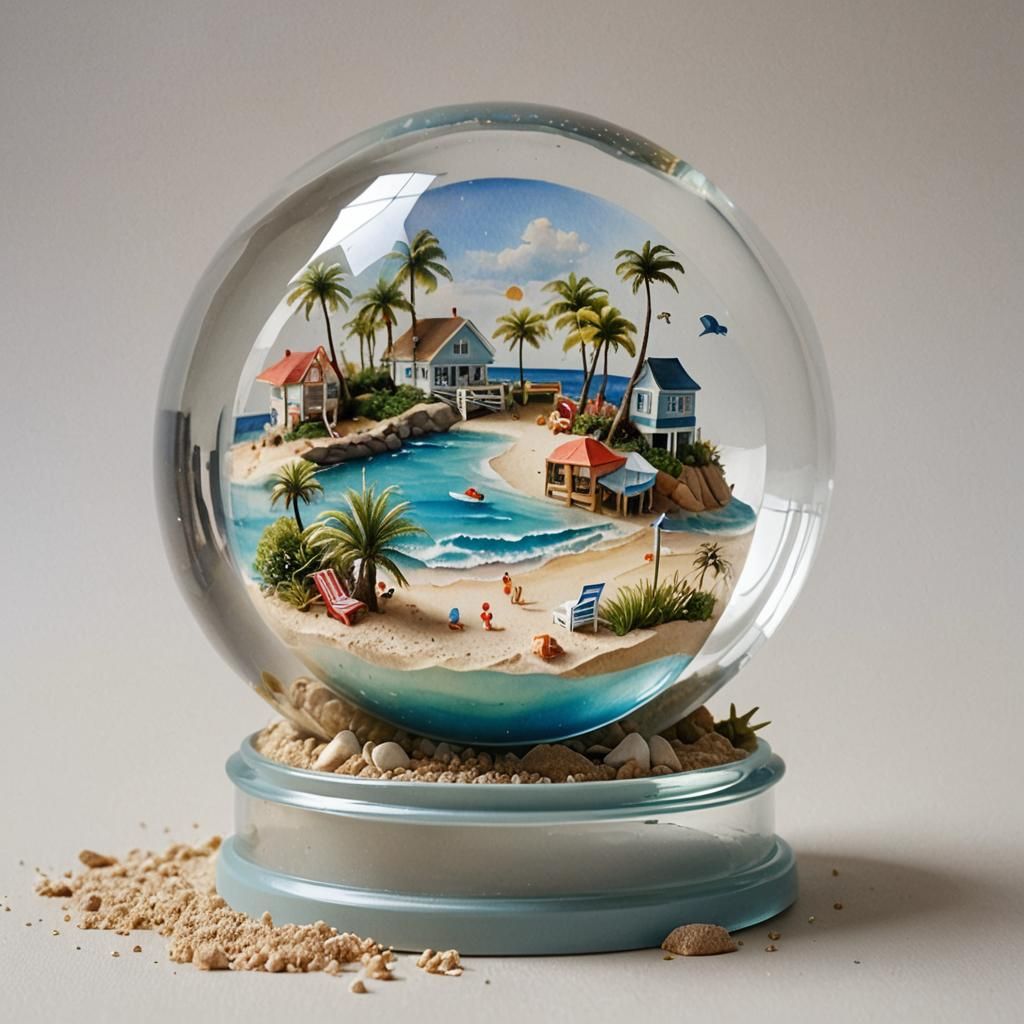 Watercolor Beach Scene in Glass Globe