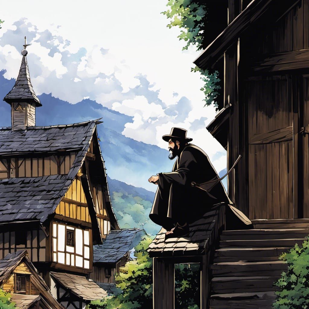 Anime Fiddler on the Roof: Detailed Vivid Painting
